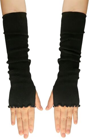 UPSTORE Lotus Leaf Edge Style Fingerless Elastic Stretch Arm Winter Warmer Long Arm Sleeve for Ladies Women Girl in Saudi Arabia