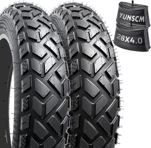 YUNSCM 26" Heavy Duty E-Bike Fat Tires 26 x 4.0 (102-559) and 26" Fat Bike Tubes Schrader Valve and 2 Nylon Rim Strips Compatible with 26x4.0 E-Bike Bicycle Tires and Tubes (A-828) in Saudi Arabia