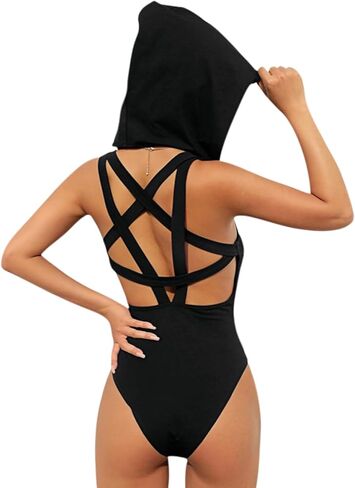 JUMISEE Women Rave Pentagram Bodysuit Jumpsuit Sexy Hoodie Festival Clothing Romper for Dance Party Clubwear in Saudi Arabia