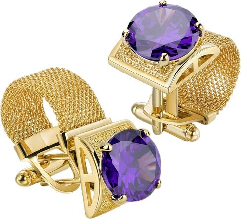 Cufflinks for Men with Chain - Birthstone and Shiny Gold Tone Shirt Accessories - Birthday Christmas Gifts for Men. in Saudi Arabia