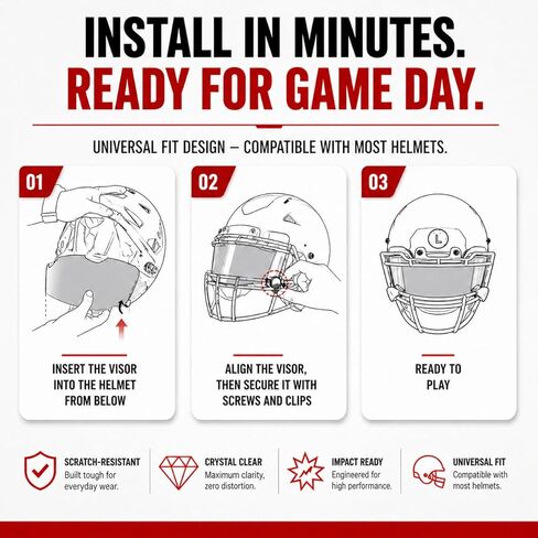 Football Visor - Clear Football Visors for Helmet Scratch-Resistant, UV Block, Anti-Fog, Facial Protection for Adult & Youth Football Helmets Visors - Universal Fit in Saudi Arabia