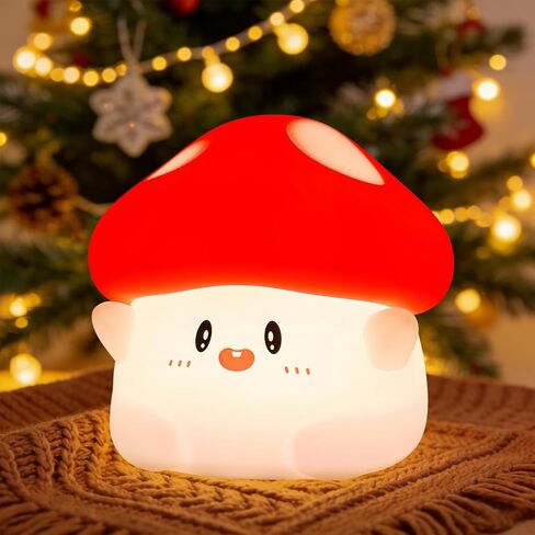 Mushroom Night Light, Squishy Silicone Lamp for Kids, Tap Control, 2 Brightness Levels, 50H Battery, Auto Timer, Bedside Nursery Desk Decor in Saudi Arabia