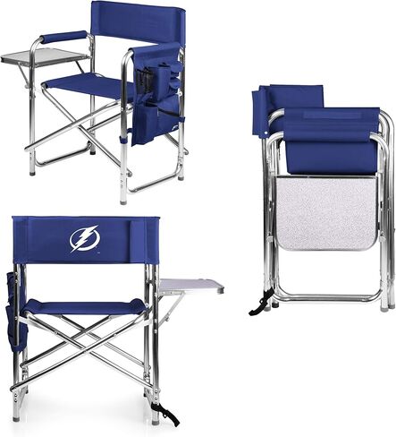 كرسي PICNIC TIME NHL Tampa Bay Lightning الرياضي مع طاولة جانبية - كرسي الشاطئ - كرسي التخييم للبالغين، أزرق داكن in Saudi Arabia