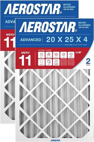 Aerostar 20x25x4 MERV 11-2 Count - Pleated Furnace & Air Conditioner Filters - Removes Dust, Cold & Flu Germs, Lint, Mold, Pet Dander, Allergy-Causing Pollen, Smog & Smoke in Saudi Arabia