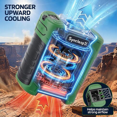Latest 2025 Model Waist Fan - Portable Belt Clip Fan with 6 Speeds, 10000mAh, 35H Runtime, LED SOS & Red-blue Lights, 18500RPM Airflow, 59ft/s Strong Wind Cooling for Garden, Jobsite, and Hot Summer in Saudi Arabia
