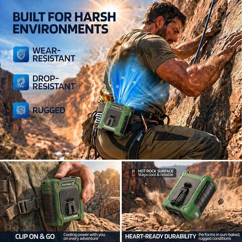 Latest 2025 Model Waist Fan - Portable Belt Clip Fan with 6 Speeds, 10000mAh, 35H Runtime, LED SOS & Red-blue Lights, 18500RPM Airflow, 59ft/s Strong Wind Cooling for Garden, Jobsite, and Hot Summer in Saudi Arabia