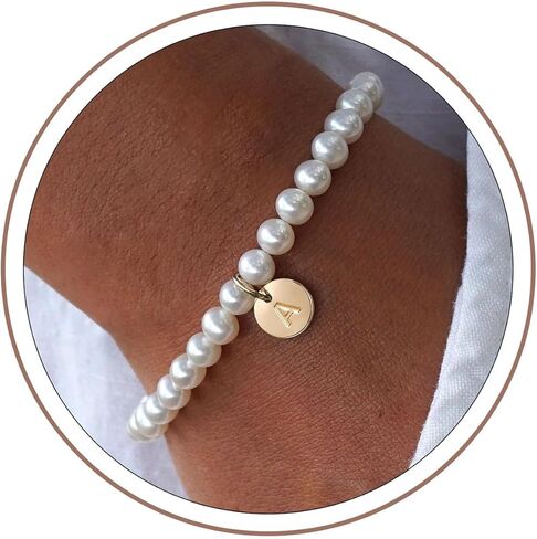 Ursteel Pearl Initial Bracelet for Women Girls - Dainty Gold Letter Charm Pearl Beaded Bracelet Jewelry for Women Teen Girls, Bridesmaid Proposal Wedding Bride Party Bridal Shower Mothers Day Gift in Saudi Arabia
