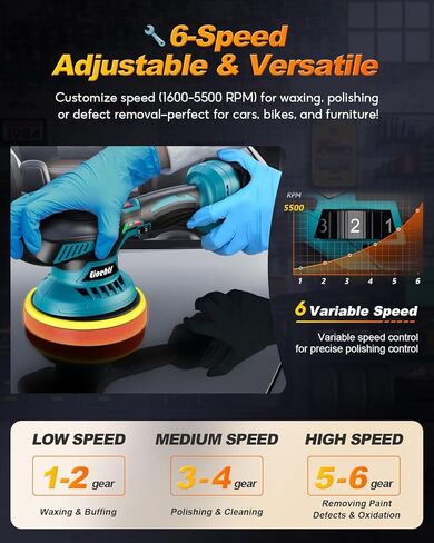 Cordless Buffer Polisher - 6 inch Car Polisher with 2pcs 21V 2000mAh Lithium Battery and 13 PCS Attachments, Car Buffer Polisher 6 Variable Speed 5500RPM for Auto Detailing/Polishing/Waxing in Saudi Arabia