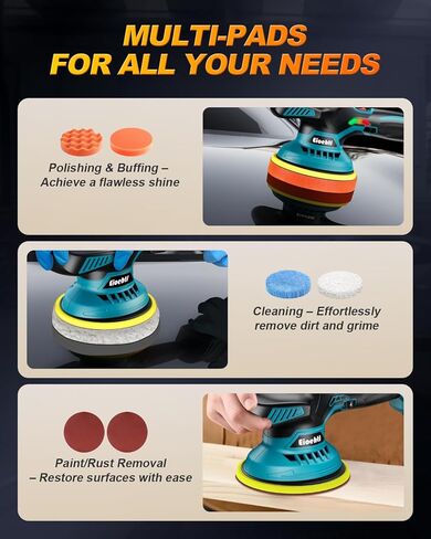 Cordless Buffer Polisher - 6 inch Car Polisher with 2pcs 21V 2000mAh Lithium Battery and 13 PCS Attachments, Car Buffer Polisher 6 Variable Speed 5500RPM for Auto Detailing/Polishing/Waxing in Saudi Arabia
