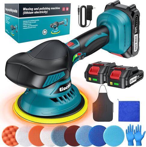 Cordless Buffer Polisher - 6 inch Car Polisher with 2pcs 21V 2000mAh Lithium Battery and 13 PCS Attachments, Car Buffer Polisher 6 Variable Speed 5500RPM for Auto Detailing/Polishing/Waxing in Saudi Arabia