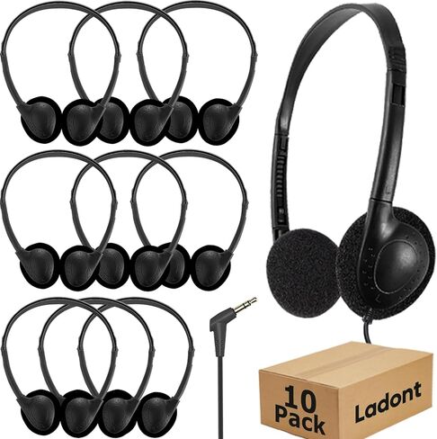 Bulk Classroom Headphones for Kids School 25 Pack, Wired On-Ear Headphones for Classroom Student,Clear Sound 3.5mm Jack for Online Learning(Black) in Kuwait