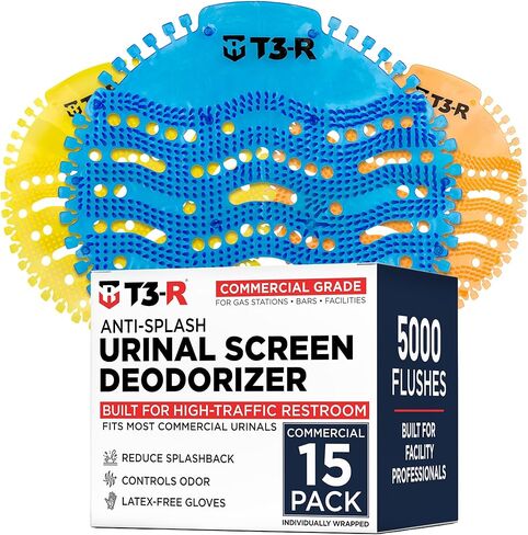 مزيل الروائح الكريهة لشاشات المبولة T3-R (15 عبوة) | كعك المبولة 3D موجة حماية ضد الروائح الكريهة للمراحيض | مثالي للحمامات والمكاتب والفنادق والمطاعم والمطارات | عطر يدوم طويلاً | قفازات مجانية in Kuwait