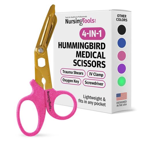 مقص طبي Hummingbird 4 في 1 - مقصات الصدمات بحجم الجيب الصغير للممرضات والطلاب والممارسين والمهنيين الطبيين (زهري الكركديه) in Saudi Arabia