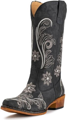 IUV Cowboy Boots For Women Mid Calf Western Boots Cowgirl Pull-On Tabs Pointy Toe Boot in Kuwait