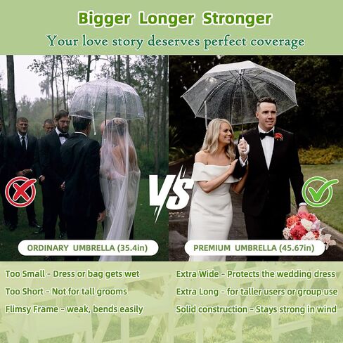 14 Pack Clear Wedding Umbrellas Bulk Transparent Auto Open Stick Umbrellas Windproof Waterproof Large Canopy Umbrella with White J Hook Handle for Wedding Bride Groom Photography Golf Outdoor in Saudi Arabia