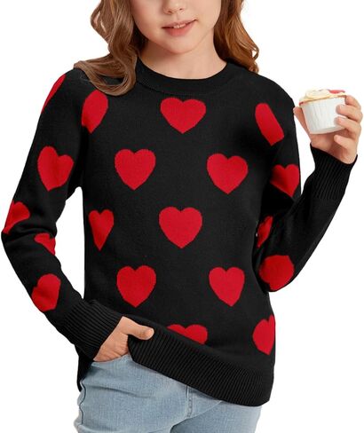IIMMER Valentine's Day Girls Heart Pattern Knit Sweater 5-14 Years in Saudi Arabia