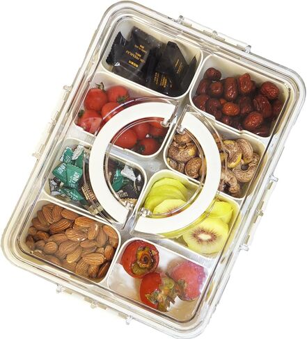 Divided Clear Snackle Box Container, Serving Tray with Lid & Handle, Charcuterie Board Container Storage Organizer for Fruit, Candy, Veggie, Nuts & Snacks, Perfect for Party, Travel, & Picnic in Saudi Arabia