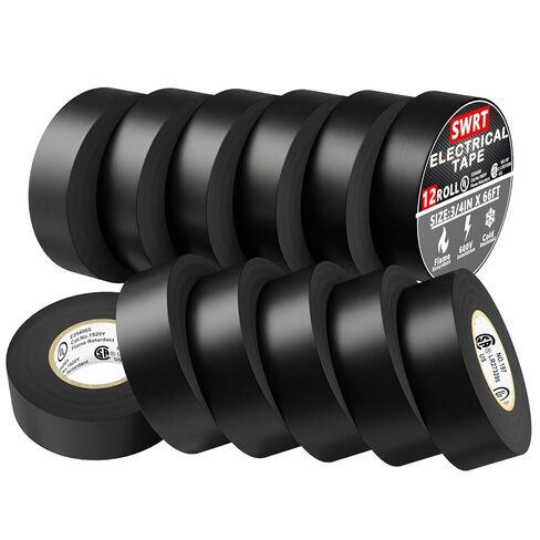 SWRT 12 Pack UL/CSA Listed High Temp Electrical Tape 7 mils -600V, 0.75 in x 66 FT Electric Tape Flame Retardant, Strong Adhesive, for Home DIY Electrical Repairs Professional Installations in Saudi Arabia