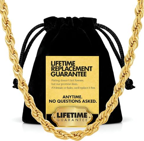 LIFETIME JEWELRY قلادة سلسلة حبل 6 مم للنساء والرجال مطلية بالذهب الحقيقي عيار 24 قيراط in Saudi Arabia
