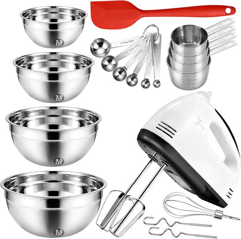 HandMixer Electric Handheld - Portable Kitchen Mixer Electric with 5 Stainless Steel Accessories Whisk, Food Beater for Whipping Mixing Cookies Cakes Eggs Dough in Kuwait