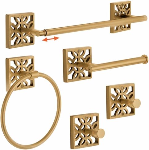 Autumn Alley 5 PC Matte Black Modern Bathroom Accessories Set, Wall Mounted - Towel Rack, Hand Towel Ring, Industrial Toilet Paper Holder, and 2 Towel Robe Hook for Bathroom Towel Holder Set in Saudi Arabia