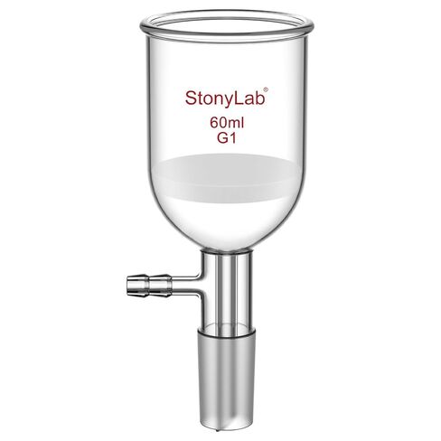 قمع تصفية زجاج البورسليكات من StonyLab مع مادة تزجيج خشنة (G1)، قطر داخلي 94 مم، عمق 100 مم، مع وصلة داخلية مستدقة قياسية 24/40 وأنبوب مسنن مفرغ (500 مل) in Kuwait