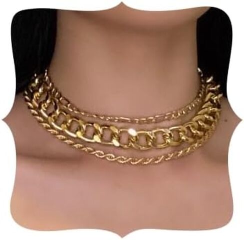 Aimimier 3Pcs Punk Cuban Link Chain Choker Necklace Twist Rope Necklace Chunky Figaro Chain Prom Party Festival Jewelry for Women and Girls in Saudi Arabia