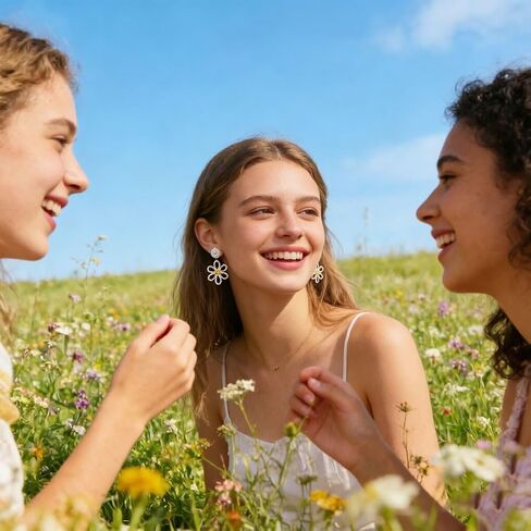 أقراط متدلية على شكل زهرة عباد الشمس للسيدات من BVGA مصنوعة يدويًا على شكل زهرة الشمس مطرزة على الوجهين لحفلات الفتيات in Saudi Arabia
