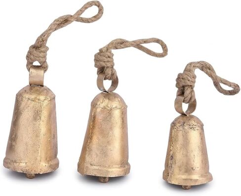 MesuBari Metal Rustic Style Cone Bells Set of 3 | Handhammered Harmony Christmas Hanging Decorative Cow Bells for Home, Garden, Balcony, Christmas Decor | Vintage Bells for Outdoor Harmony Accents in Saudi Arabia