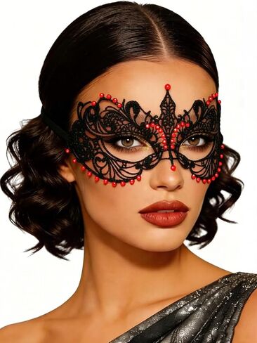 Tgirls Lace Mask for Women Rhinestone Sexy Masquerade Masks Costume Party Lace Face Mask Halloween Eye Mask in Saudi Arabia
