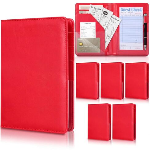 6 Pieces Waitress Server Books Guest Book Note Pad Leather Money Organizer Wallet Waiter Book Organizer Cash Check Bill Receipt Holder with Zipper Pocket for Restaurant Waitstaff Fit Server Apron in Saudi Arabia