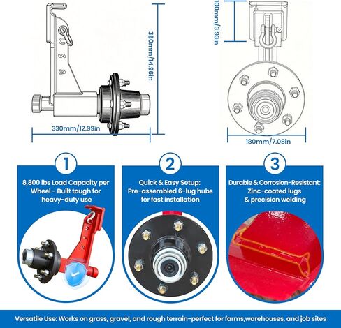 2 Sets of Container Wheel 6-Ear Wheel Kits, Heavy-Duty Container axles and Heavy-Duty Ratchet Bundles for Moving 20-Foot - 40-Foot containers, Container Accessories in Saudi Arabia