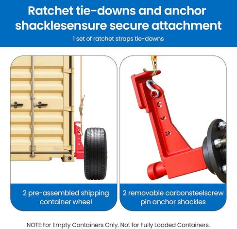 2 Sets of Container Wheel 6-Ear Wheel Kits, Heavy-Duty Container axles and Heavy-Duty Ratchet Bundles for Moving 20-Foot - 40-Foot containers, Container Accessories in Saudi Arabia