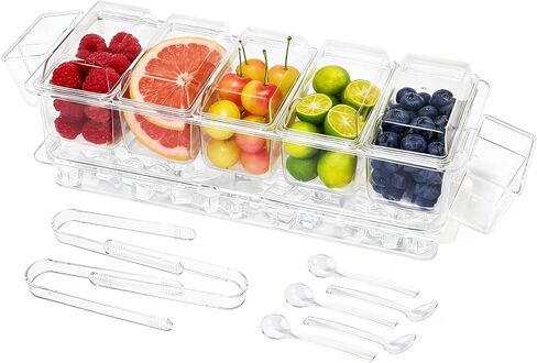 IVYHOME Chilled Condiment Server | Clear Icy Condiment Bar | Chilled Condiment Tray with Lid and 5 Removable Compartments in Saudi Arabia