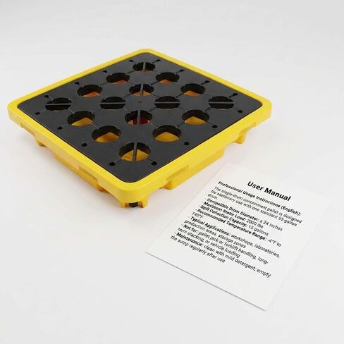 QWORK 1 Drum Modular Platform، 2 Pack 26 x 26 x 5.9 بوصة طبل احتواء الانسكابات، 2000 رطل. منصة احتواء الانسكابات في صينية احتواء الحمولة، منصة نقل الانسكابات من البولي إيثيلين، باللون الأصفر in Kuwait