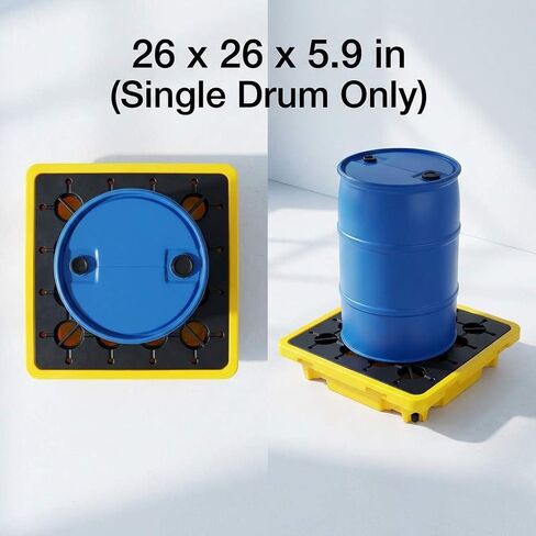 QWORK 1 Drum Modular Platform، 2 Pack 26 x 26 x 5.9 بوصة طبل احتواء الانسكابات، 2000 رطل. منصة احتواء الانسكابات في صينية احتواء الحمولة، منصة نقل الانسكابات من البولي إيثيلين، باللون الأصفر in Kuwait