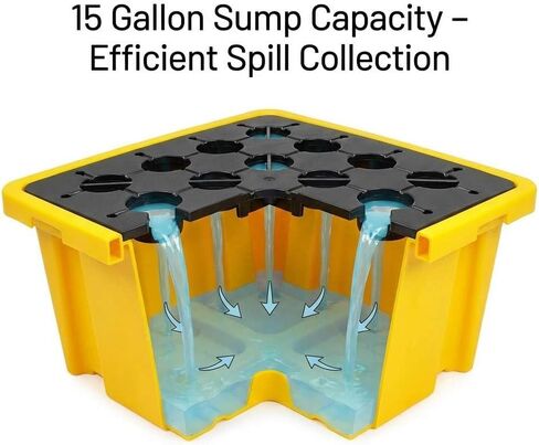 QWORK 1 Drum Modular Platform، 2 Pack 26 x 26 x 5.9 بوصة طبل احتواء الانسكابات، 2000 رطل. منصة احتواء الانسكابات في صينية احتواء الحمولة، منصة نقل الانسكابات من البولي إيثيلين، باللون الأصفر in Kuwait