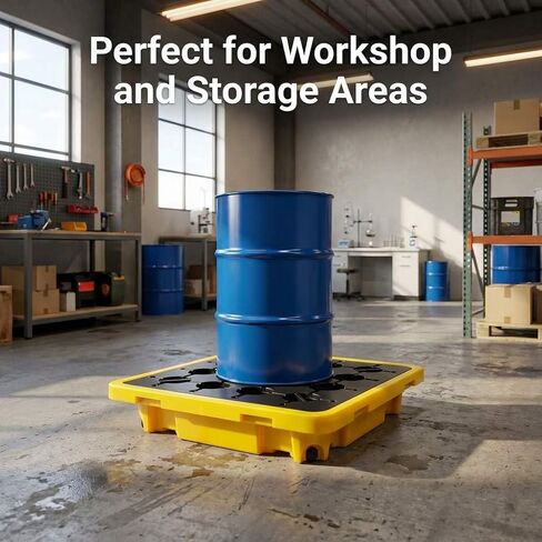 QWORK 1 Drum Modular Platform، 2 Pack 26 x 26 x 5.9 بوصة طبل احتواء الانسكابات، 2000 رطل. منصة احتواء الانسكابات في صينية احتواء الحمولة، منصة نقل الانسكابات من البولي إيثيلين، باللون الأصفر in Kuwait