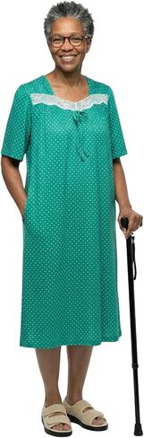 Women's Open Back Adaptive Lace Trim Nightgown - No Peek Hospital Gown for Seniors in Saudi Arabia