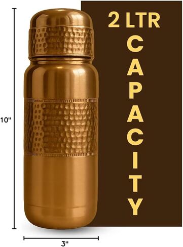 Leathervine 100% Pure Copper Water Bottle for Drinking 64 oz with Lid| Leak Proof Ayurvedic Vessel to Support Digestion, Immunity | Lightweight, Eco-Friendly, Travel Use, Best Gift for Wellness Lovers in Saudi Arabia