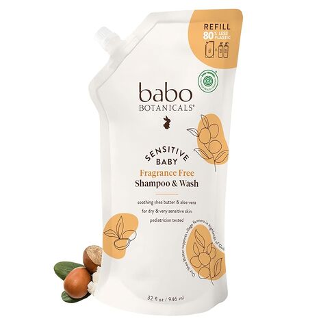 Babo Botanicals Sensitive Baby Fragrance-Free 2-in-1 Shampoo & Wash - Shea Butter, Calendula & Aloe Vera - EWG Verified - Cruelty-Free - Vegan - Pediatrician Tested - For Babies & Kids in Kuwait