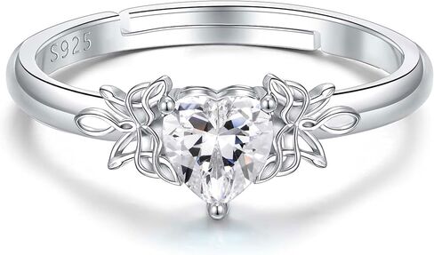 Heart Birthstone Rings for Women: 925 Sterling Silver Adjustable Butterfly Birthstone Ring - Heart Birthstone Promise Band Rings Size 7-10 Jewelry Gifts for Birthday Christmas Mother's Day in Saudi Arabia