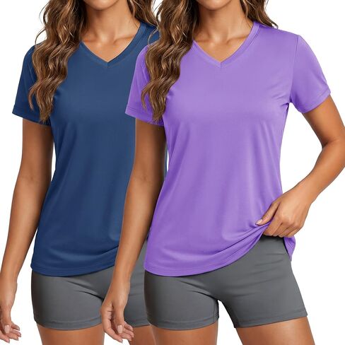 Magcomsen 2 Pack Women's Thirts v-nock short sereve Upf 50+ Sun Protection Procleout Quick Dry Dryts Tops in Saudi Arabia