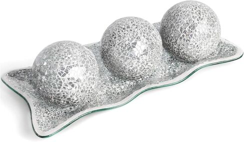 JOHOUSE 3PCS Decorative Balls with Plate, Mosaic Glass Orbs 3inch Black Orbs Centerpiece Balls for Decorate Bowls Vases Tables Wedding Party in Saudi Arabia