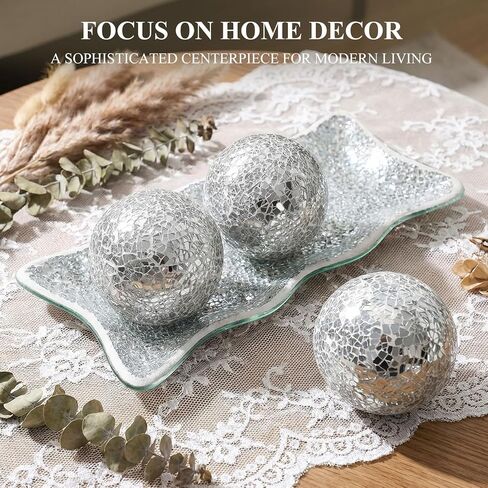JOHOUSE 3PCS Decorative Balls with Plate, Mosaic Glass Orbs 3inch Black Orbs Centerpiece Balls for Decorate Bowls Vases Tables Wedding Party in Saudi Arabia