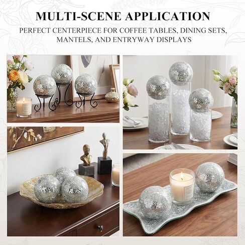 JOHOUSE 3PCS Decorative Balls with Plate, Mosaic Glass Orbs 3inch Black Orbs Centerpiece Balls for Decorate Bowls Vases Tables Wedding Party in Saudi Arabia