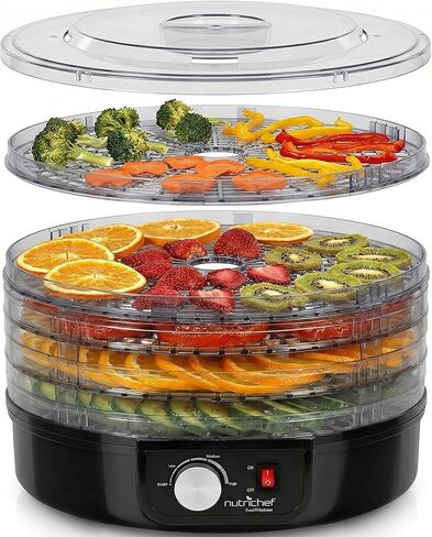 NutriChef Food Dehydrator - يجفف لحم البقر المقدد واللحوم والفطر والفواكه والخضروات في المنزل | يستخدم الدورة الدموية عالية الحرارة من أجل الجفاف المتساوي | تتضمن 5 صواني سهلة التنظيف | أبيض in Saudi Arabia