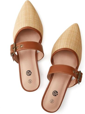Rekayla Mules for Women Adjustable Strap Pointed Toe Backless Loafer Shoes… in Saudi Arabia