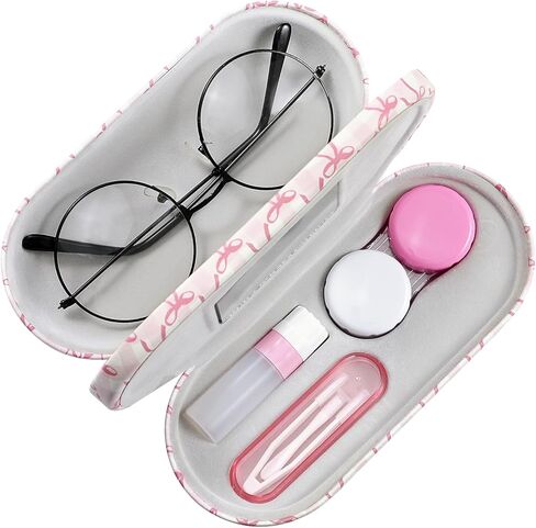 MoKo Double Eyeglass Case, 2 in 1 Double Sided Portable Glasses Case Contact Lens Case with Mirror Eye Glasses Carrying Bag Anti-Scratch Sunglasses Pouch Protective Eyewear, Blue Water Color in Kuwait