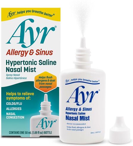 رذاذ الأنف الملحي مفرط التوتر للحساسية والجيوب الأنفية من AYR، أبيض، 1.69 أونصة سائلة in Kuwait